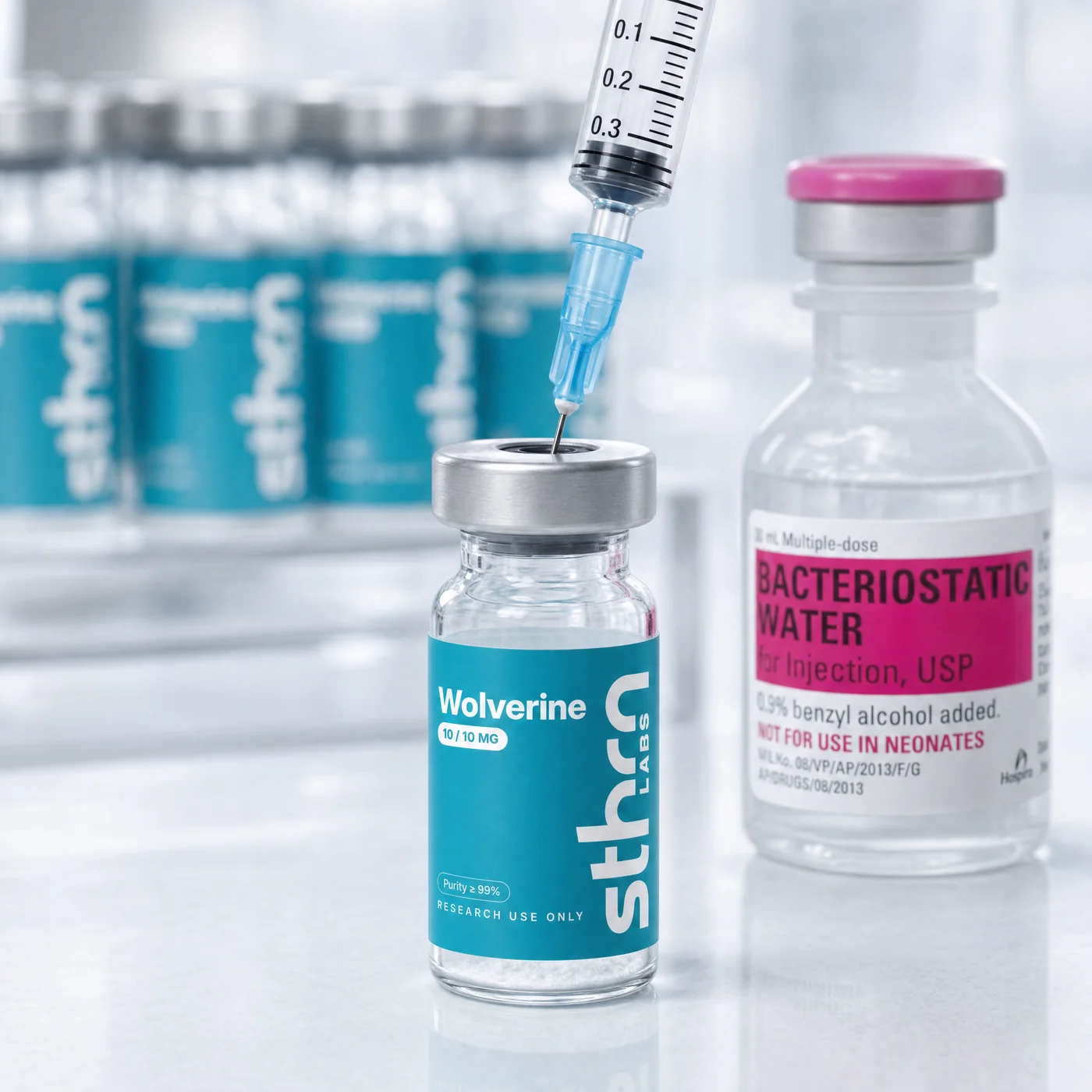 Reconstituting a lyophilized peptide vial with bacteriostatic water